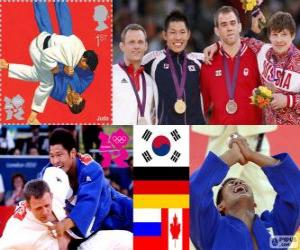 yapboz Podyum erkekler Judo - 81 kg, Kim Jae-Bum (Güney Kore), Ole Martinspark (Almanya) ve Ivan Nifontov (Rusya), Antoine Valois Plante-(Kanada) - Londra 2012-